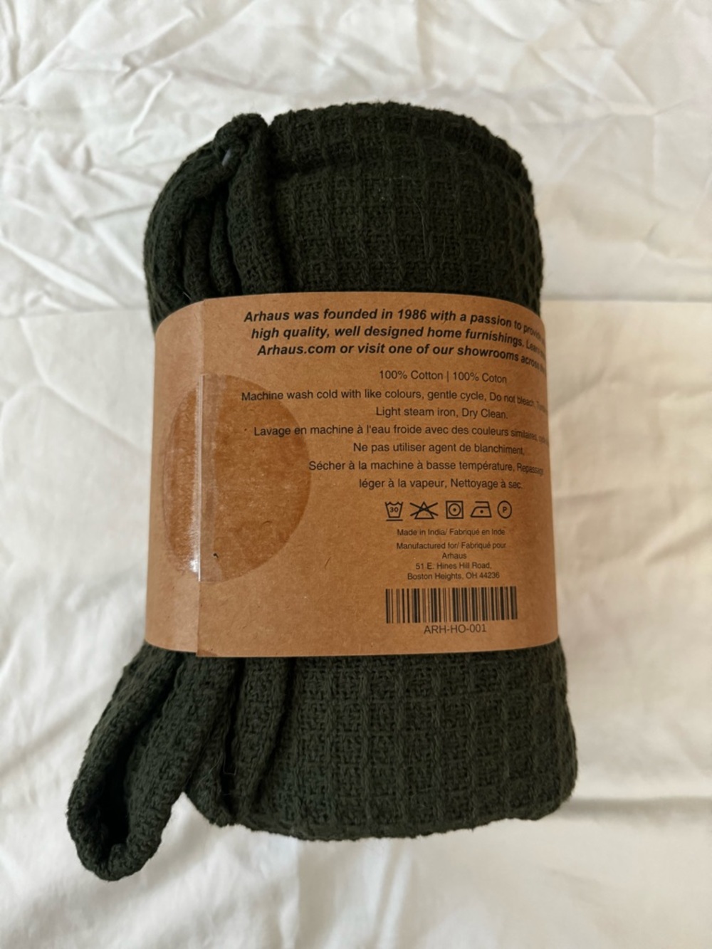 Arhaus Dark Green Waffle Throw Blanket New - Picture 3 of 3